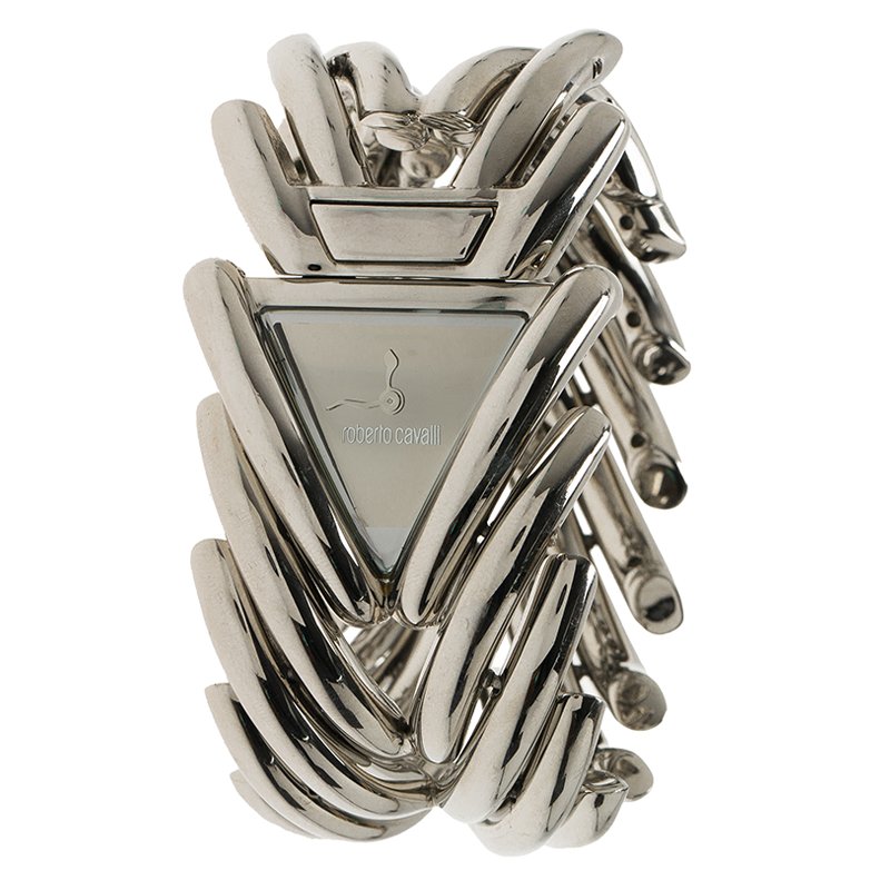 Pre Owned ساعة يد نسائية روبرتو كافالي مثلث ستانلس ستيل فضي 38مم