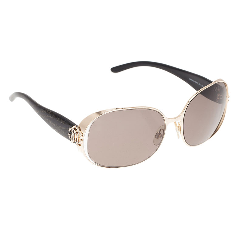 Roberto Cavalli Black and Gold Calendula 534S Round Sunglasses