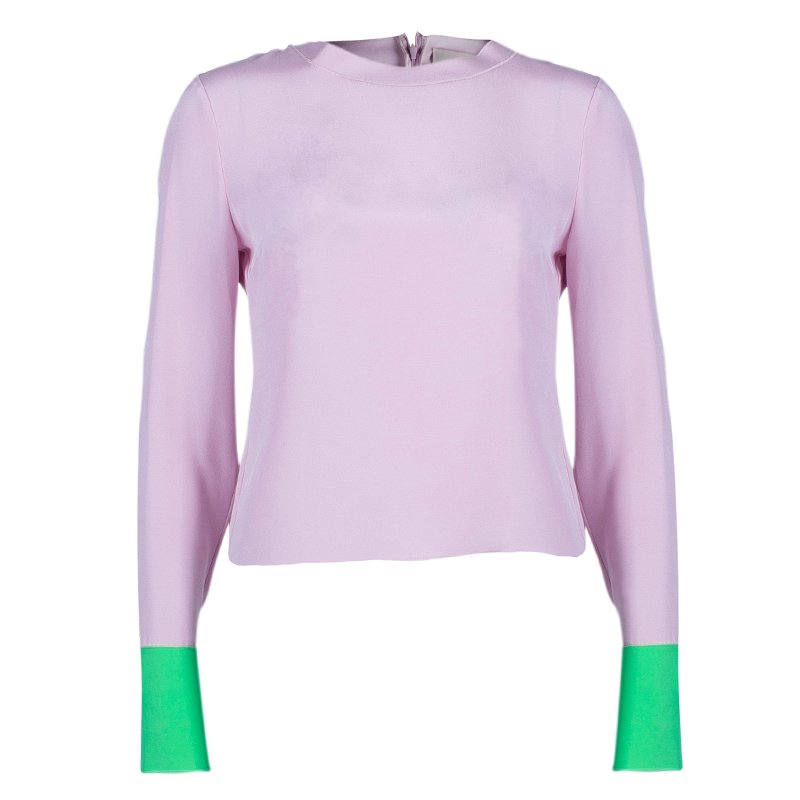 مملوكة مسبقًا Roksanda Ilincic Pink Contrast Cuff Long Sleeve Silk Top M