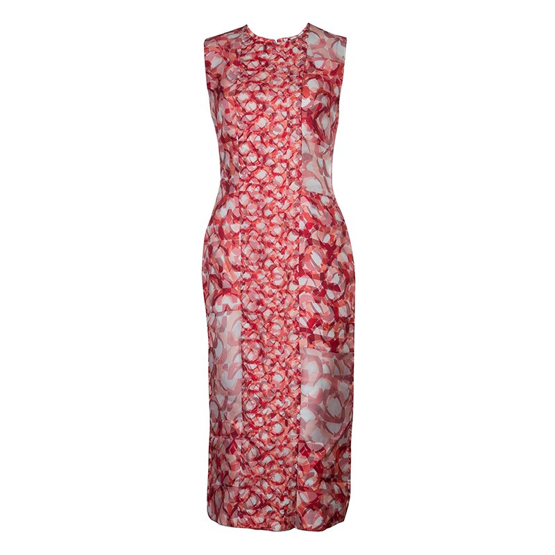 Pre Owned Roksanda Ilincic Orange Printed Sleeveless Silk Dress M