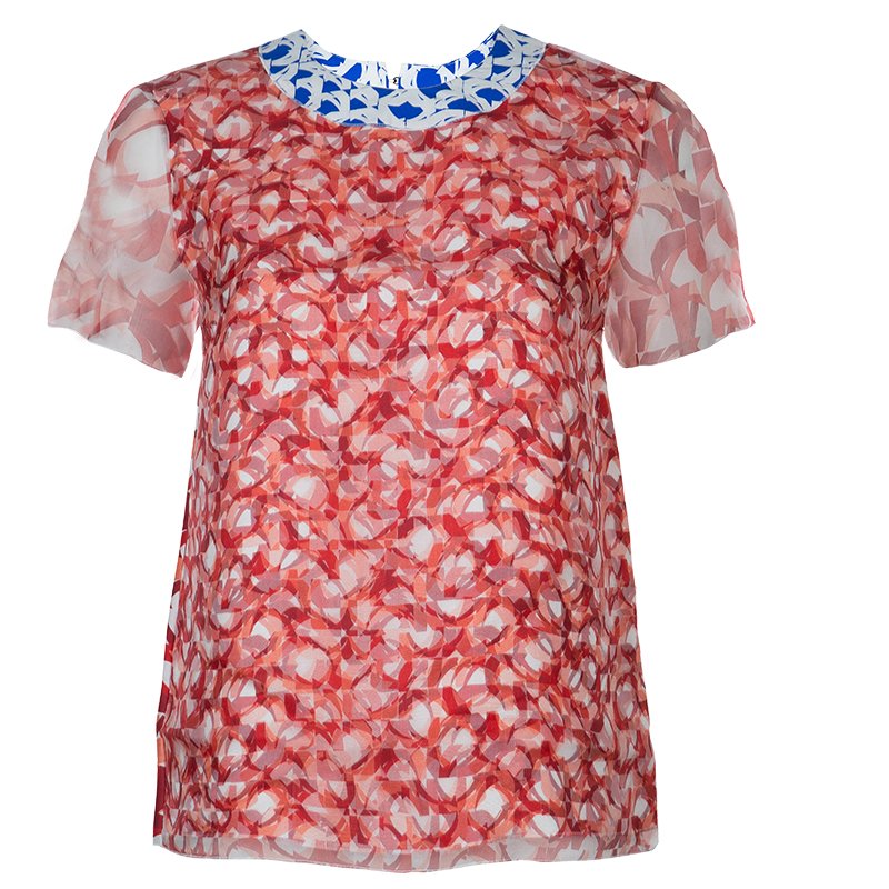 مملوكة مسبقًا Roksanda Ilincic Orange Printed Silk Top S