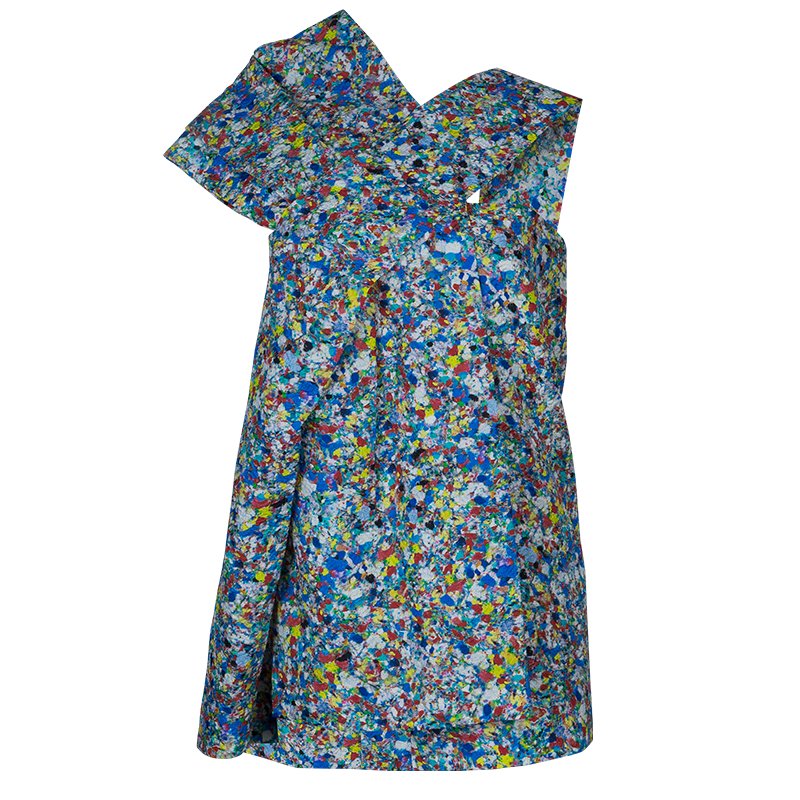 Roksanda Ilincic Multicolor Floral Print Textured Silk Draped Asymmetric Top M