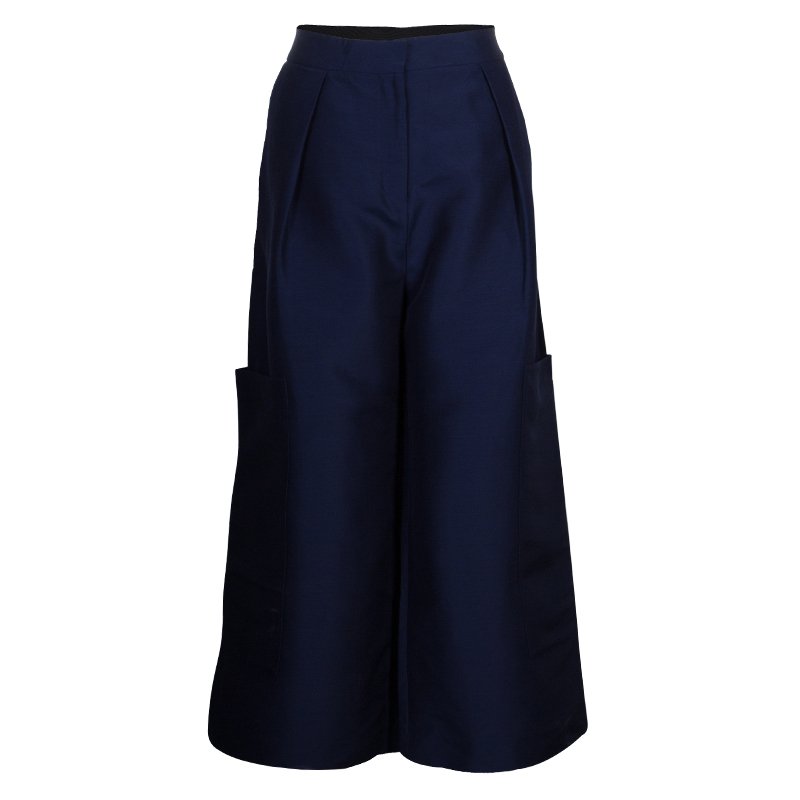 Pre Owned Roksanda Ilincic Navy Blue Silk Oversized Trousers M