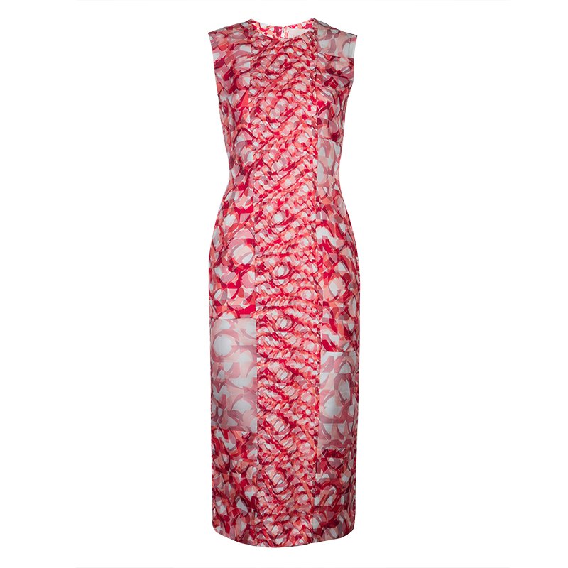 مملوكة مسبقًا Roksanda Ilincic Orange Printed Silk Sleeveless Dress S