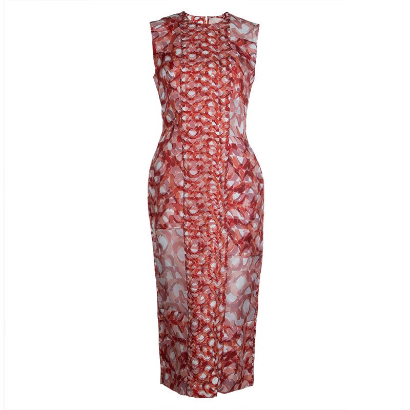 Pre Owned Roksanda Ilincic Orange Printed Sleeveless Silk Dress M