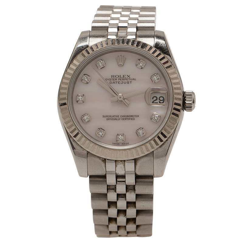 Rolex Mother of Pearl Stainless Steel Diamond Datejust Women's Wristwatch 31MM