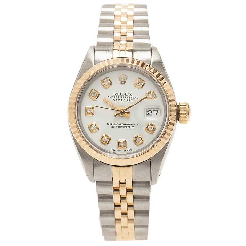 Rolex Silver 18K Yellow Gold and Stainless Steel Datejust Women's Wristwatch 26MM