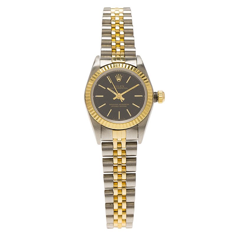 Rolex Black Stainless Steel and 18K Gold Datejust Women's Wristwatch 26MM