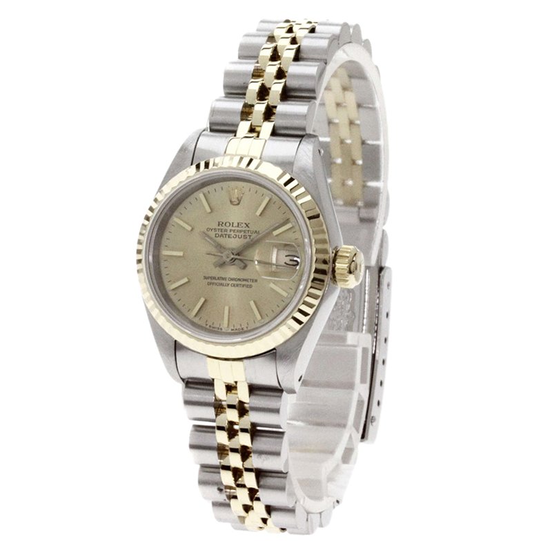 مملوكة مسبقًا Rolex Champagne 18K Yellow Gold and Stainless Steel Datejust Women's Wristwatch 26MM