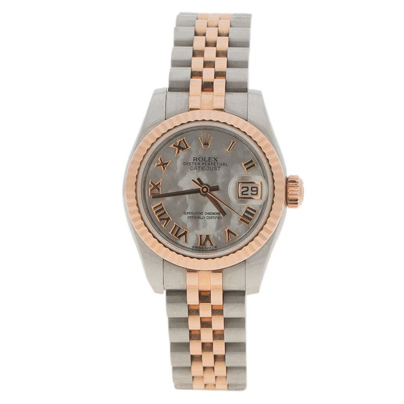 Pre Owned Rolex Mother Of Pearl Rose Gold & Stainless Steel Datejust 179171 Women's Wristwatch 26MM