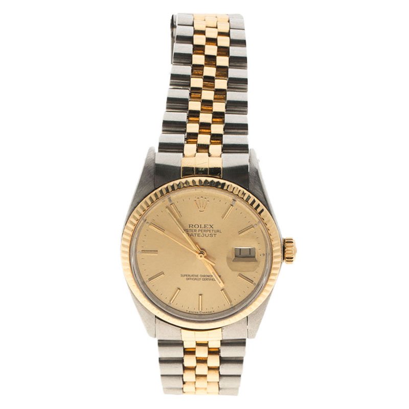 Rolex Champagne Stainless Steel & 18k Yellow Gold Oyster Perpetual Datejust 16013  Women's Wristwatch 36MM