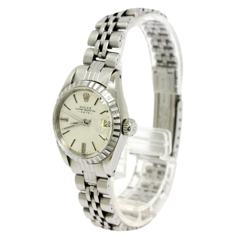 Pre Owned Rolex Silver Stainless Steel Oyster Perpetual Women's Wristwatch 26MM
