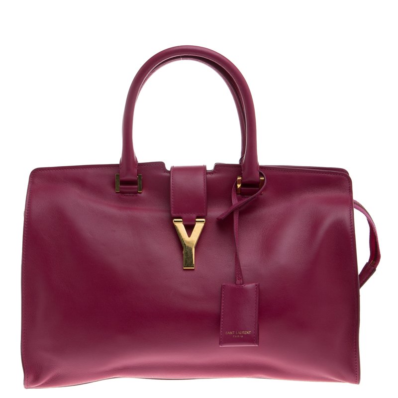 Pre Owned Saint Laurent Paris Magenta Leather Medium Cabas Chyc Tote