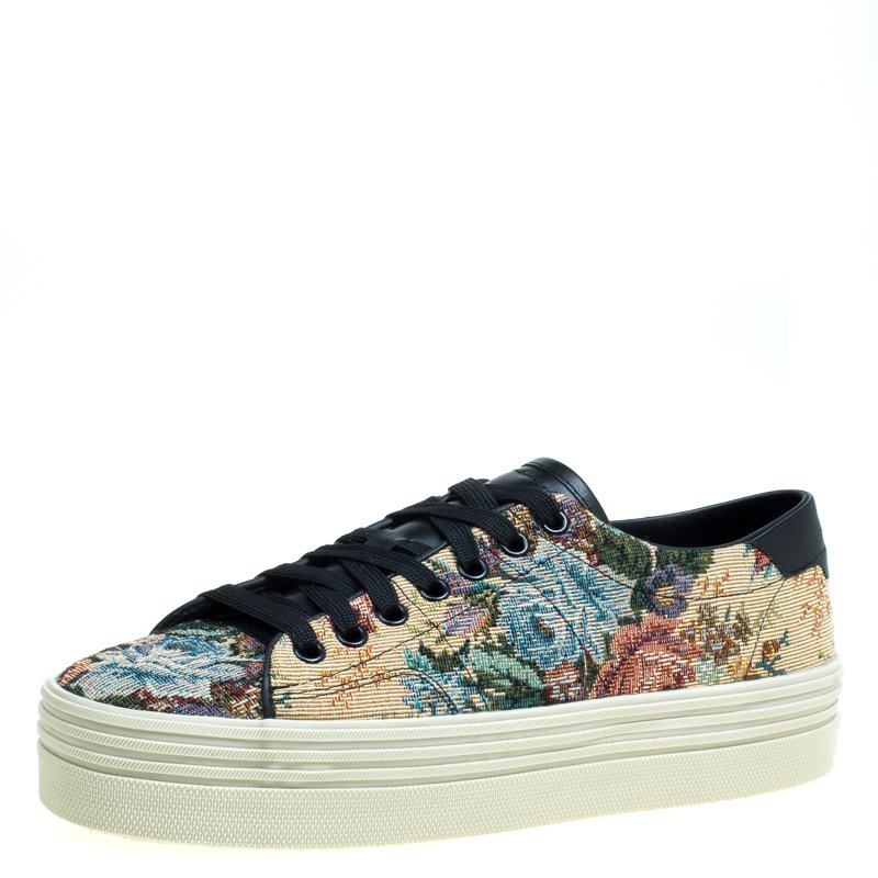 Pre Owned Saint Laurent Paris Floral Jacquard Court Classic Sneakers Size 39