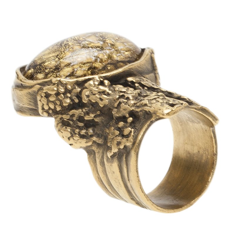 Pre Owned Saint Laurent Paris Arty Gold Gold Tone Ring Size 54.5