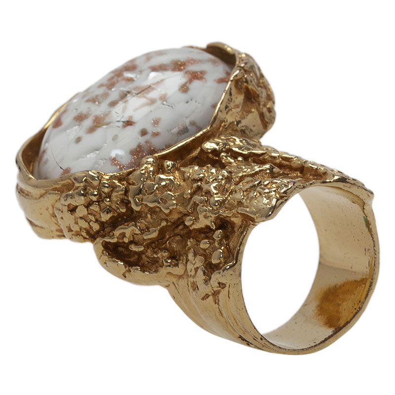 Pre Owned Saint Laurent Paris Arty White Gold Tone Ring Size 52