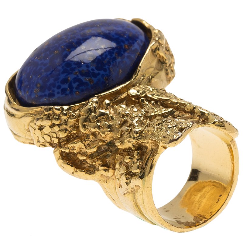 Pre Owned خاتم سان لوران باريس آرتي لازورد أزرق ذهبي اللون مقاس 49