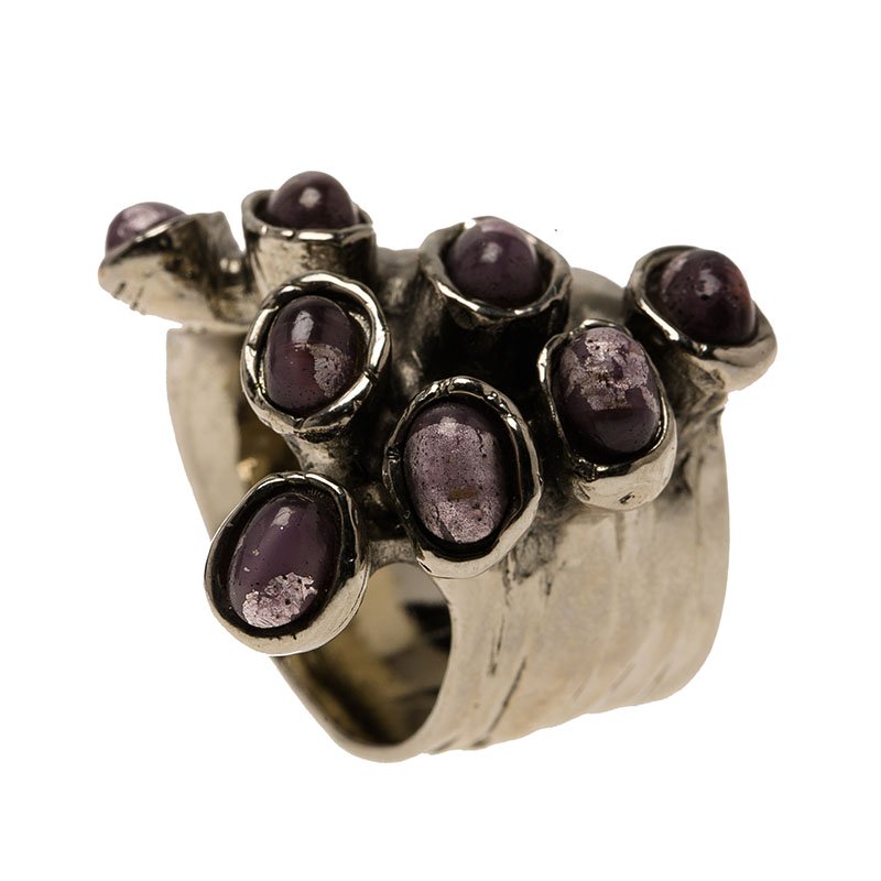 Saint Laurent Purple Arty Dots Silver Tone Ring Size 52