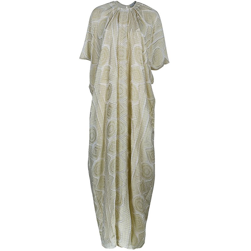 Pre Owned Saint Laurent Paris Gold Polka Dot Long Dress M