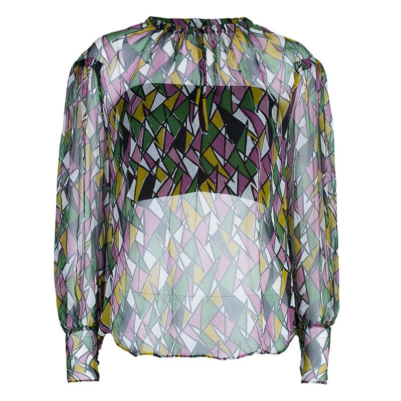 Saint Laurent Paris Multicolor Printed Sheer Top M