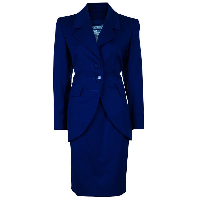 Saint Laurent Paris Vintage Cobalt Skirt Suit L