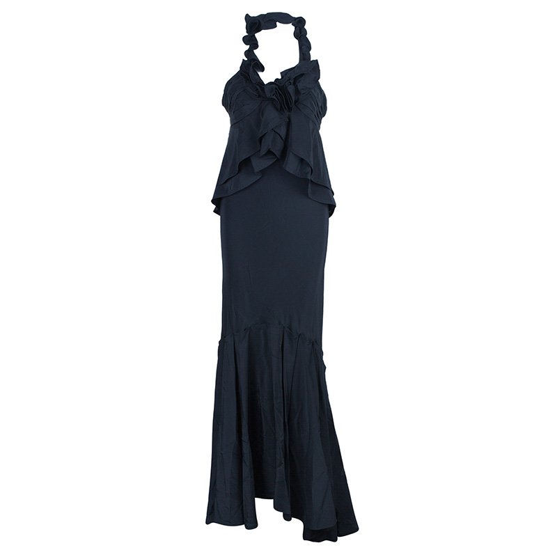 Saint Laurent Paris Rive Gauche Black Chiffon Evening Gown M