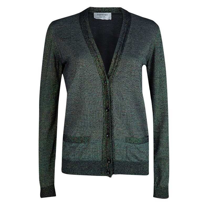 Saint Laurent Paris Multicolor Lurex Knit Long Sleeve Buttondown Cardigan L
