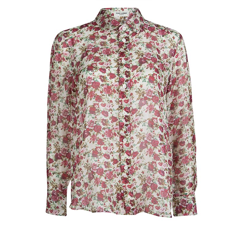 مملوكة مسبقًا Saint Laurent Paris Floral Printed Long Sleeve Buttondown Shirt L