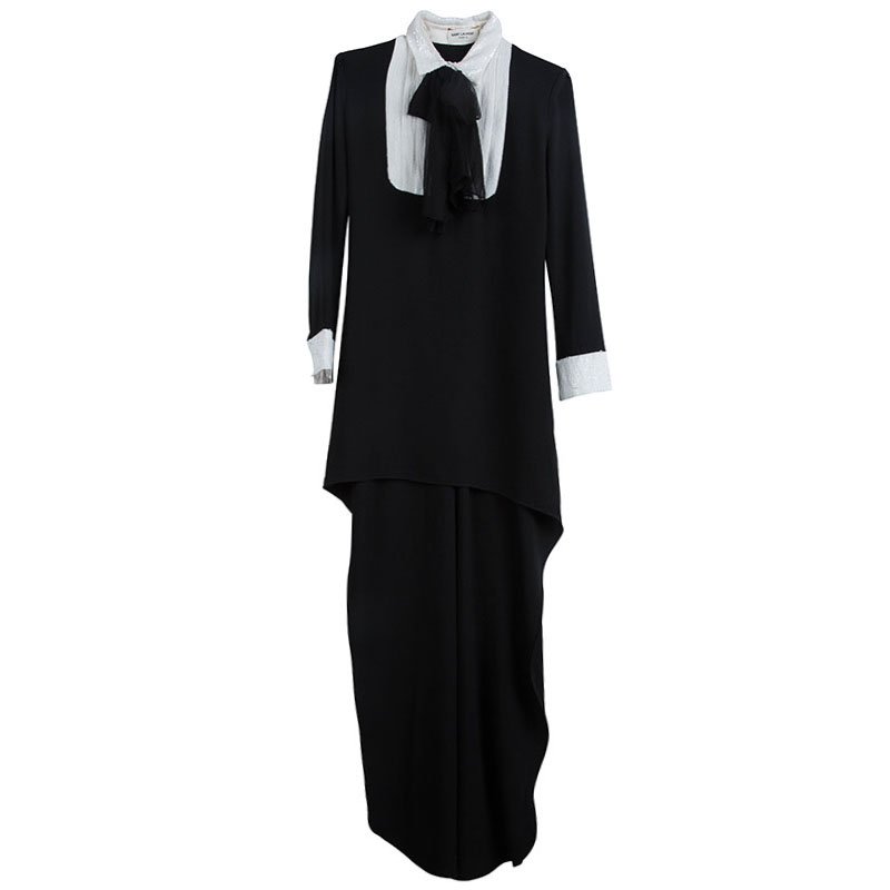 Pre Owned Saint Laurent Paris Black Sequinned Yoke Detail High-Low Tunic S