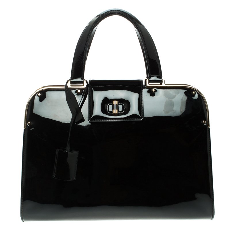 YVES SAINT LAURENT Black Patent Leather UPTOWN Bag HANDBAG Satchel