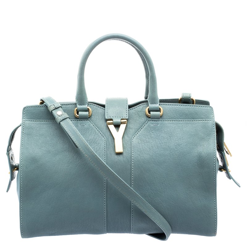 Pre Owned Saint Laurent Paris Light Blue Leather Small Cabas Chyc Satchel