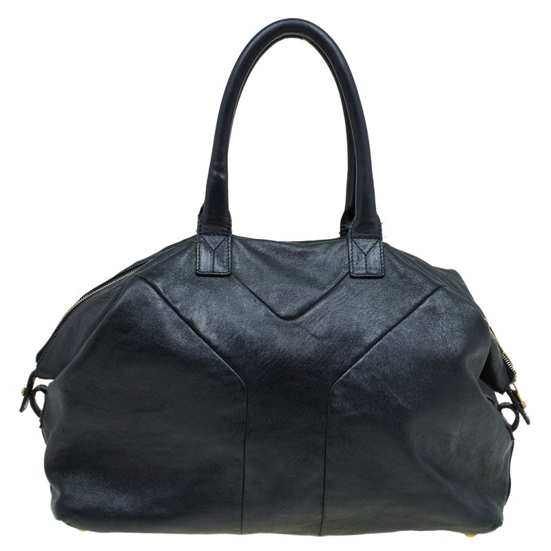 Saint Laurent Paris Black Glazed Leather Medium Easy Y Bag