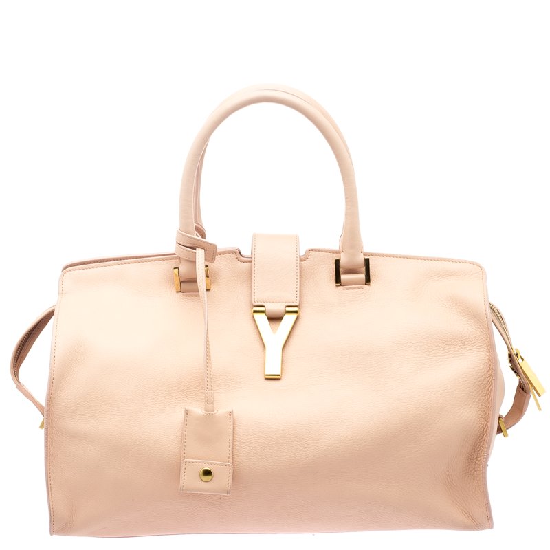 Pre Owned Saint Laurent Paris Peach Leather Medium Cabas Chyc Satchel