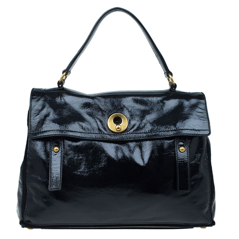 Pre Owned Saint Laurent Paris Black Patent Large Muse Two Tote
