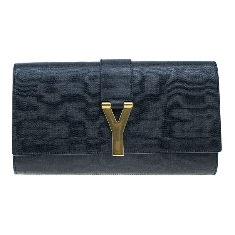 Pre Owned Saint Laurent Paris Black Leather Large CHYC Clutch