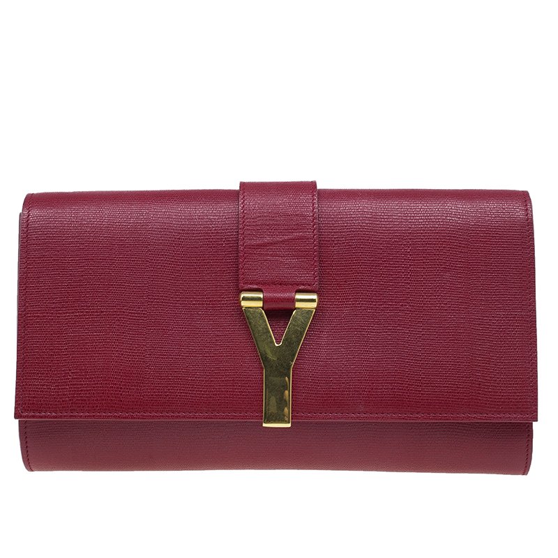 Pre Owned Saint Laurent Paris Red Leather Large CHYC Clutch
