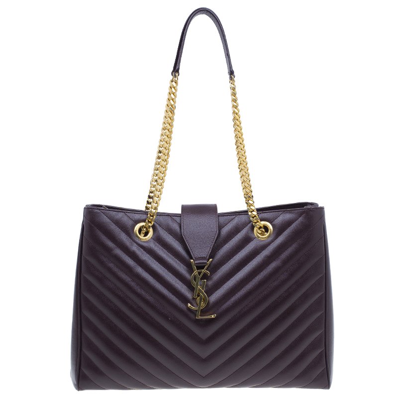 Pre Owned Saint Laurent Paris Burgundy Matelasse Leather Cassandre Shopper Tote