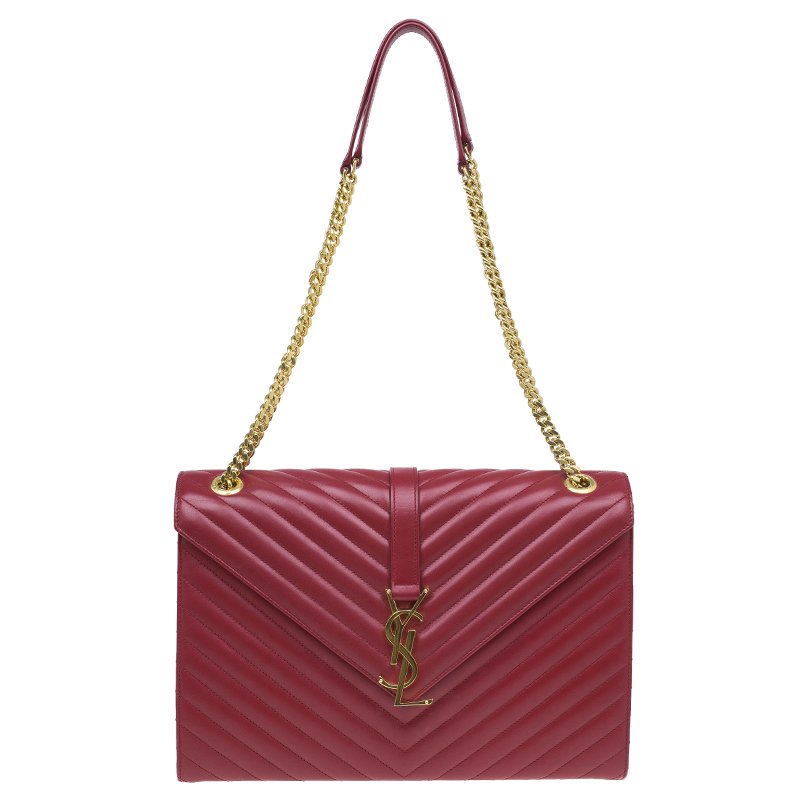 Saint Laurent Paris Red Leather Chevron Flap Shoulder Bag