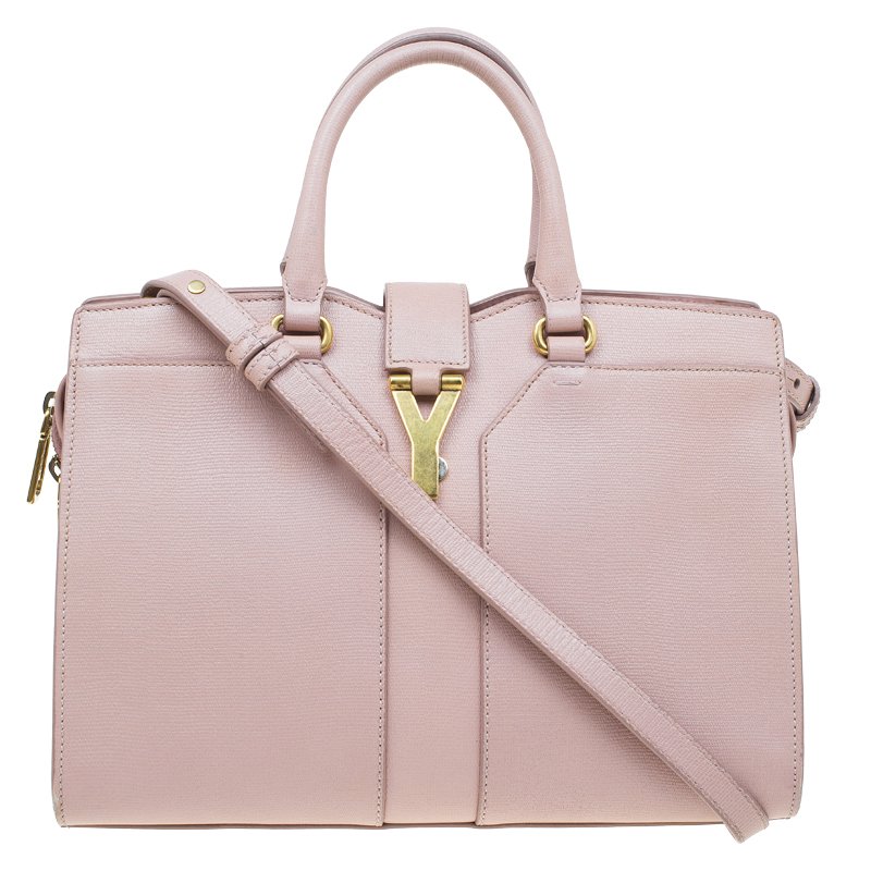 Pre Owned Saint Laurent Paris Nude Textured Leather Small Cabas Chyc Satchel