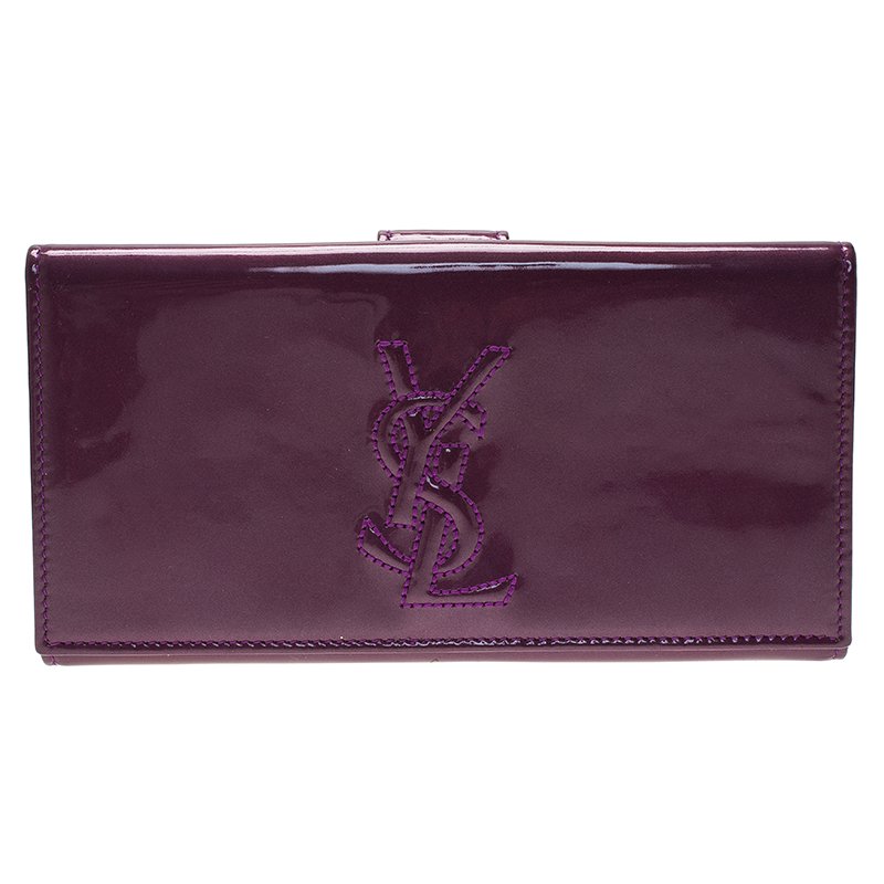 Saint Laurent Paris Purple Patent Logo Embossed Flap Wallet 
