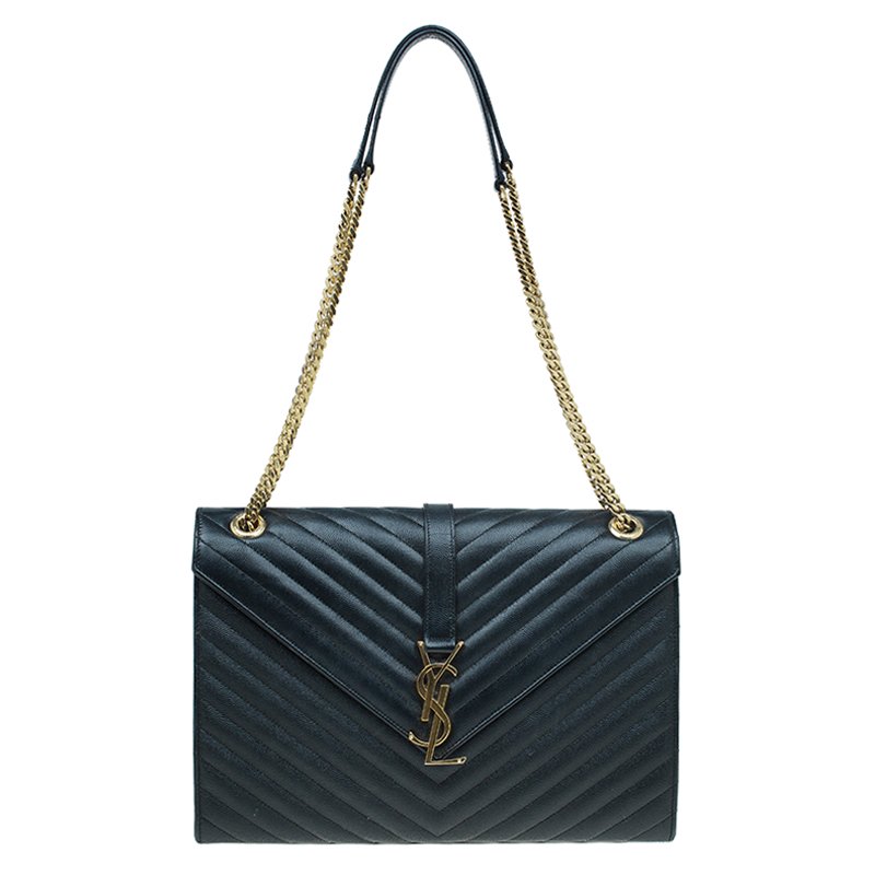 Pre Owned حقيبة سان لوران باريس كاسندريه قلاب جلد أسود واسعة