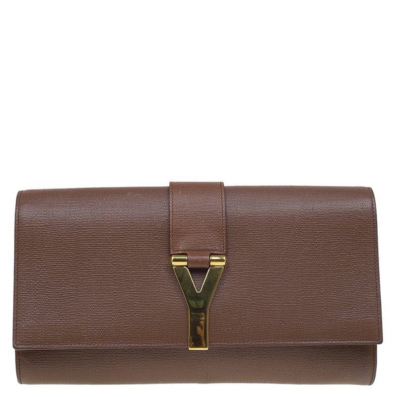 مملوكة مسبقًا حقيبة كلتش سان لوران باريس شيك جلد بني كبيرة