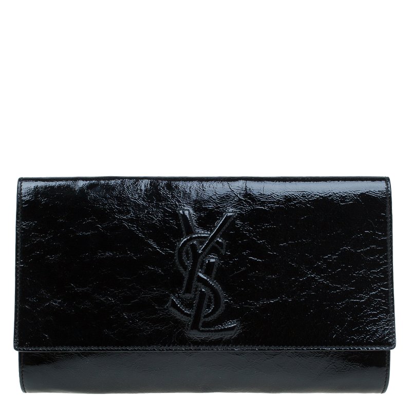 مملوكة مسبقًا Saint Laurent Paris Black Glazed Leather Belle De Jour Flap Clutch