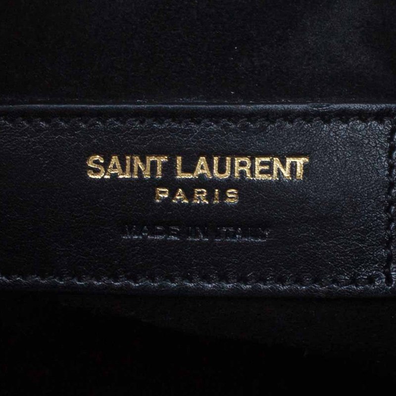 Pre Owned Saint Laurent Paris Black Leather Small Emmanuelle Fringed Bucket Bag