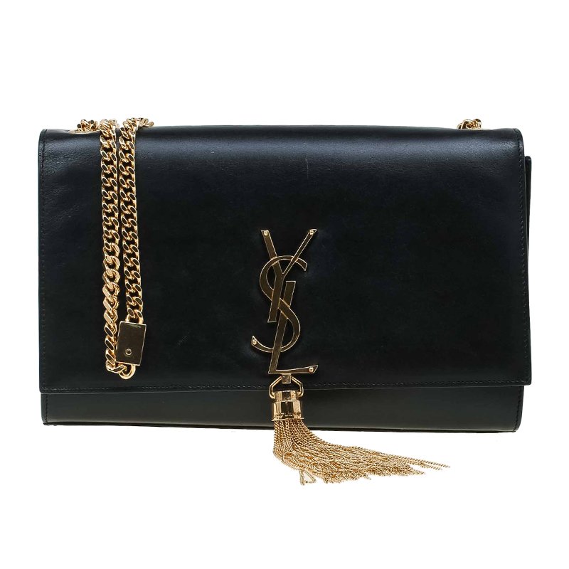 Pre Owned Saint Laurent Paris Black Leather Medium Tassel Crossbody Bag
