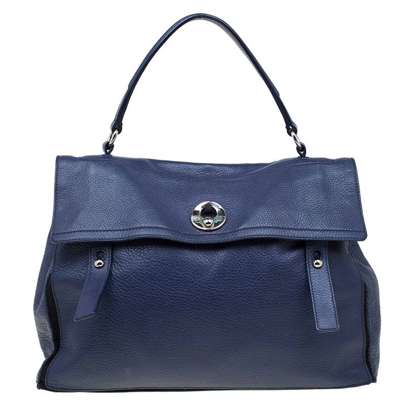 Pre Owned Saint Laurent Paris Navy Blue Leather large Muse Two Satchel