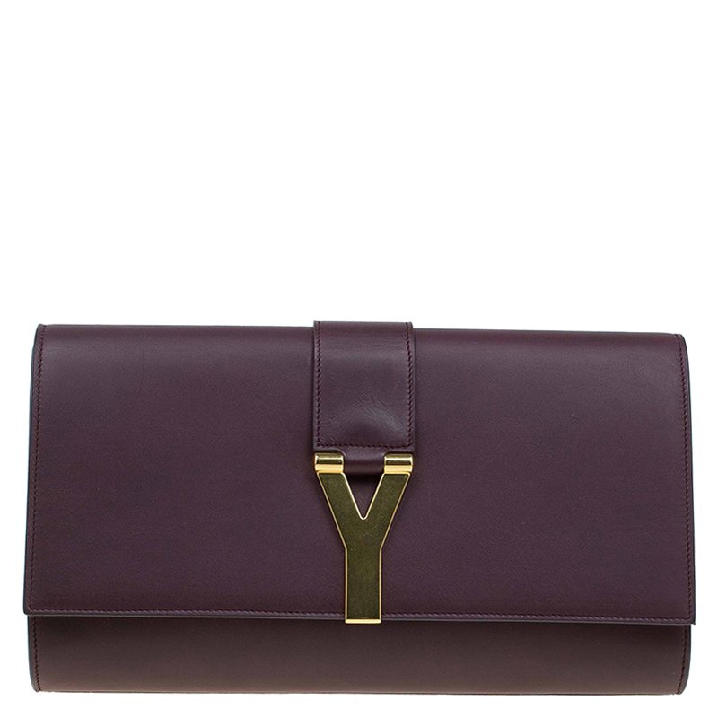 Pre Owned حقيبة كلاتش سان لوران باريس شيك كبيرة جلد عنابية