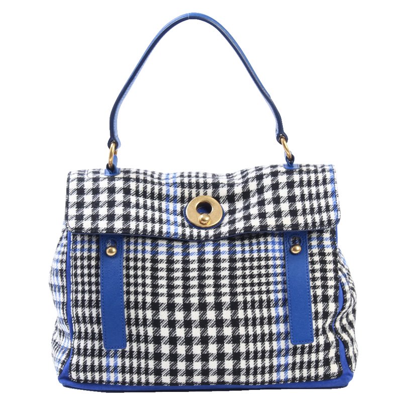 مملوكة مسبقًا Saint Laurent Paris Houndstooth Wool/Leather Large Muse Two Top Handle Bag