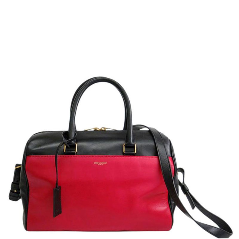 Saint Laurent Paris Black and Red Leather Bo Duffle Bag