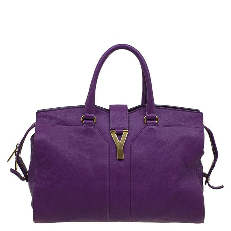 Saint Laurent Paris Purple Leather Medium Cabas Chyc Satchel